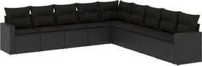 vidaXL 9 részes fekete polyrattan kerti ülőgarnitúra párnákkal
