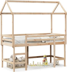 vidaXL tömör fenyőfa galériaágy létrával és tetővel 90 x 190 cm