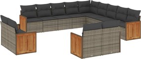 vidaXL 13 részes szürke polyrattan kerti ülőgarnitúra párnákkal
