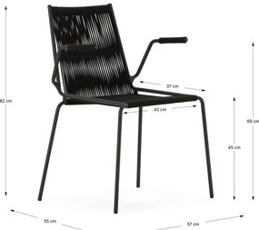 Fekete fém karfás-rakásolható étkezőszék szett 2 db-os Emily – Marckeric