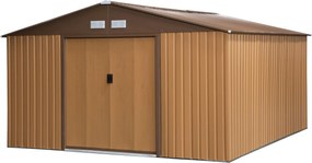 Outsunny Fém Szerszámtároló 26.2m³ 340x386x200cm Farkasfej Fészek Csúszó Ajtóval Időjárásálló Kertiház Kültéri Kerti Szekrény, Sárga | Aosom