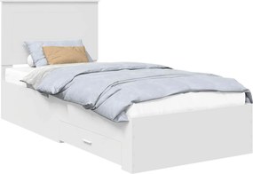 vidaXL Ágykeret fejtámlával fiókkal Fehér 90 x 190 cm Faanyag