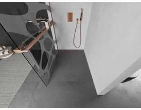 Mexen Kioto+, Walk-In zuhanyparaván polccal és akasztóval 120 x 200 cm, 8 mm átlátszó üveg fehér mintás, réz matt profil, 800-120-121-65-97