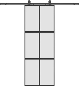 vidaXL fekete edzett üveg tolóajtó fémszerelék szettel 76x205 cm