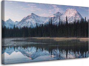 Vászonkép Tópart Víz Erdők Hó hegyek 100x60 cm