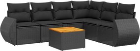 vidaXL 7 részes fekete polyrattan kerti ülőgarnitúra párnával