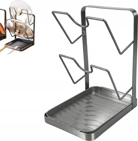 Szürke Konyhai Fedőtartó Állvány, Melyben Két Edénytartó Fedő Is Elfér