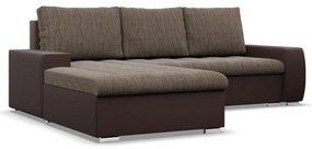 Toronto sarokkanapé, 2 ágyneműtartóval, fonott + műbőr, baloldali, barna