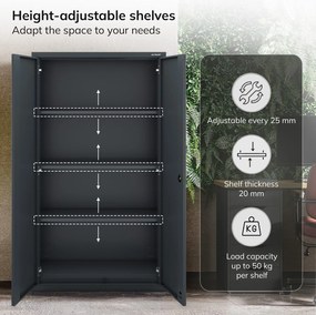 Moduláris többfunkciós fém szekrény magas fiókkal antracit MEGAN 1950 x 900 x 400 mm