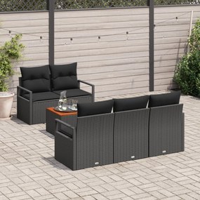 6 darabos kertikápolna szett párnákkal Fekete Poli rattan Akácia, 2 személyes kertikápolna tárolóval és párnákkal Fekete Poli rattan