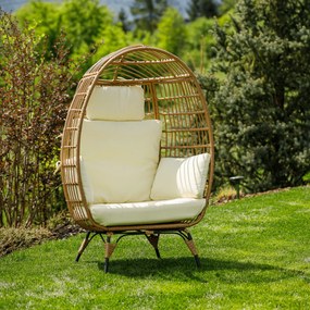 Rattan fotel, természetes/fekete/bézs, KARMEN