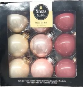 Sima üveg karácsonyfadíszek 6cm rózsaszín árnyalatokban 18 db Ideális Ajándéknak