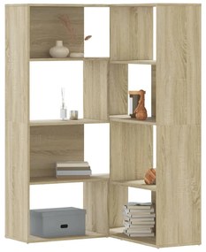 4 szintes sonoma tölgy szerelt fa sarok könyvespolc 85x85x140cm
