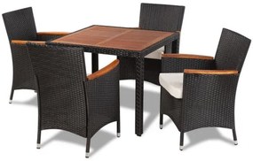 Casaria® Kerti rattan szett Berlin 1+4 prémium - fekete/fa