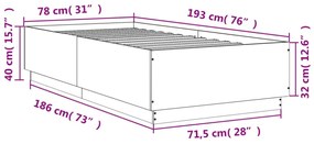betonszürke szerelt fa ágykeret 75 x 190 cm