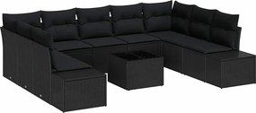 vidaXL Kerti Kanapé Szett párnával 9 pcs Fekete Polyrattan