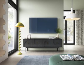 TV szekrény 4 ajtós fekete színben arany fogantyúkkal – MAZOMA