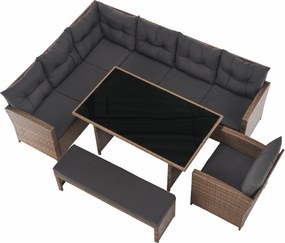 Kerti rattan szett, szürkésbarna/világosbarna, SAGIR