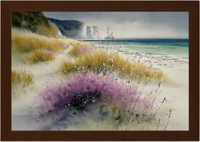Poszter Keret Fa Tájkép Anglia Tenger Tengerpart Dover Sziklák Virágok 60x40
