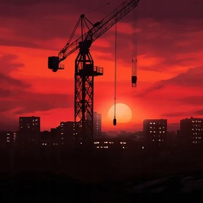 Poszter 100x100cm Alkonyat az építkezés felett