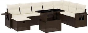 vidaXL 9 részes barna polyrattan kerti ülőgarnitúra párnákkal
