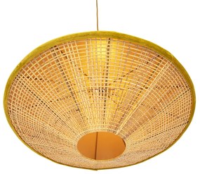 Rusztikus függőlámpa sárga bársony és rattan 60 cm - Frills Can