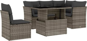 vidaXL 6 részes szürke polyrattan kerti ülőgarnitúra párnákkal