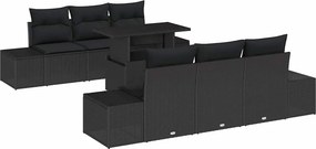 vidaXL Kerti Kanapé Szett 7 pcs Fekete Poli rattan és porfestett acél