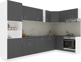 Karo V35 sarok konyhabútor 28 mm-es Thermo munkalappal, Antracit / Fehér, 320 x 160 cm
