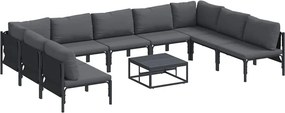 vidaXL Kerti Kanapé Szett párnával 10 pcs Fekete Acél