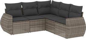 vidaXL 5 részes szürke polyrattan kerti ülőgarnitúra párnákkal