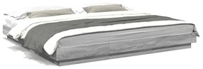 szürke sonoma színű szerelt fa ágykeret LED-del 200x200 cm