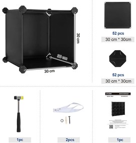 15 kockás tárolóegység, műanyag cipőtartó, fekete