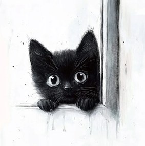 Vászonkép Canvas Grafika Fekete Cica Ablak Kíváncsiság 80x80