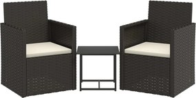 vidaXL 3 részes fekete polyrattan kültéri ülőgarnitúra párnákkal