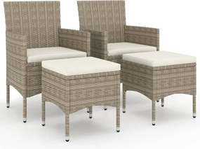 vidaXL 4 részes bézs kerti polyrattan szék- és zsámolyszett