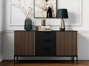 Komód MEORATI 150x40 cm, fekete/tölgy artisan