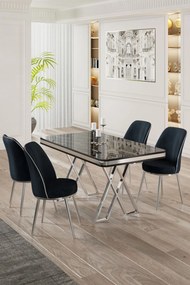 Vals étkezőgarnitúra, fekete márvány-króm, 130 cm – TR240CHR2348