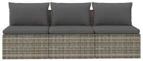 3 személyes szürke polyrattan kerti kanapé párnával