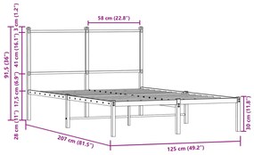 sonoma tölgy színű fém ágykeret matrac nélkül 120 x 200 cm