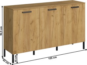 Komód 3D, craft tölgy arany/antracit, SANTANA