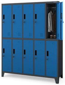 Fém öltözőszekrény 10 ajtóval BARTEK 1360 x 1720 x 450 mm, antracit-kék