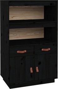 vidaXL fekete tömör fenyőfa magasszekrény 67 x 40 x 108,5 cm