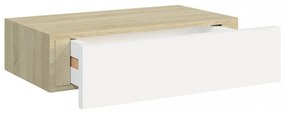 tölgyszínű és fehér MDF fiókos fali polc 40 x 23,5 x 10 cm