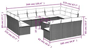 14 részes barna polyrattan kerti ülőgarnitúra párnákkal