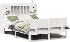 vidaXL fehér tömör fenyőfa könyvespolcos ágy matrac nélkül 140x190 cm