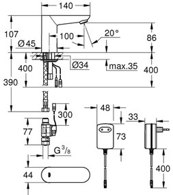 GROHE 36269000 - Elektronikus mosdócsaptelep EUROECO COSMOPOLITAN E 107 mm króm