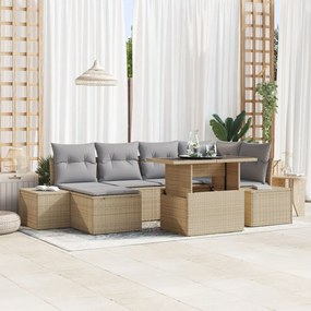 Kerti Kanapé Szett 7 darab Bézs Rattan Kerti Sarokkanapé