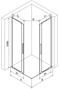 Mexen Velar L Duo, zuhanykabin tolóajtóval 90 x 80 cm, 8mm átlátszó üveg, króm, 871-090-080-02-03-01