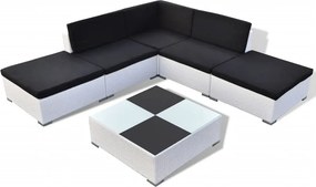 vidaXL 6-részes fehér polyrattan kerti bútorszett párnákkal